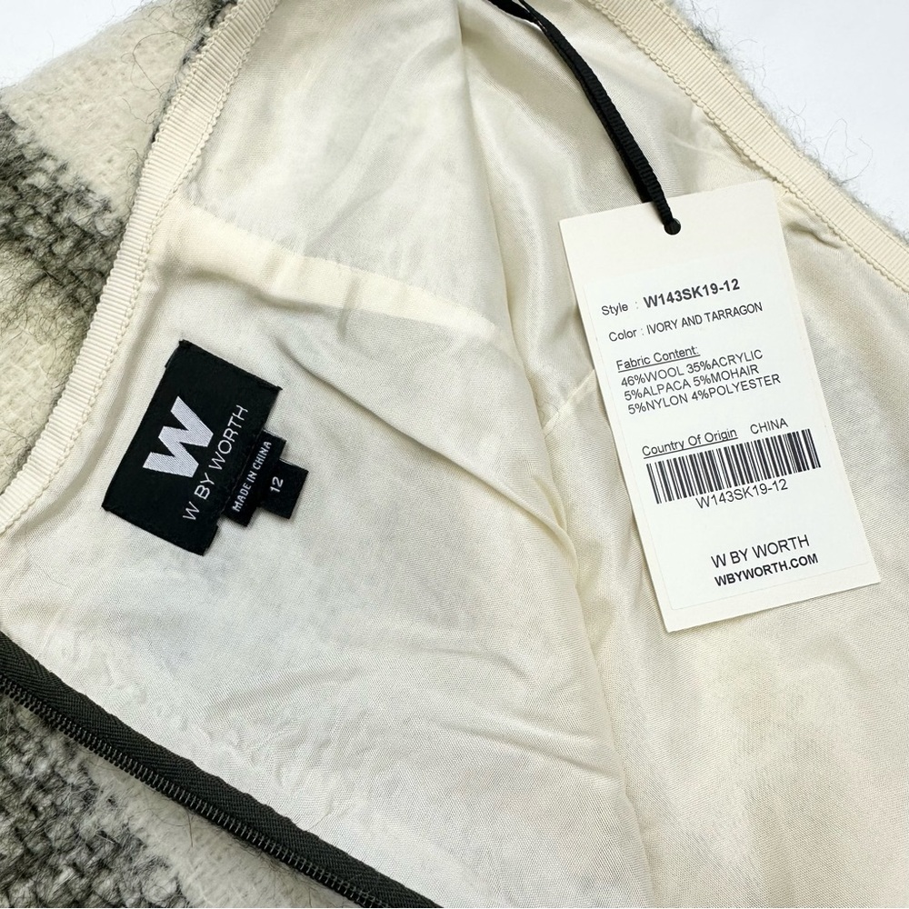 W by Worth Brushed Striped Mini Skirt Womens Size 12 Ivory & Tarragon Wool Blend - Picture 8 of 11